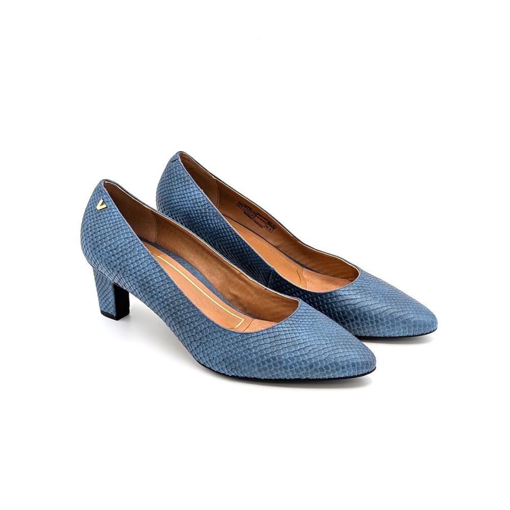 Vionic Blue Textured Pointed-Toe Mid Heel Pumps